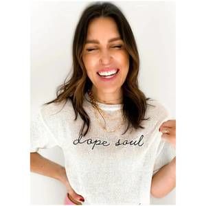 NEW WLM dope soul knit short sleeve top in ivory